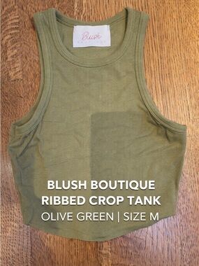 Blush Boutique Ribbed Crop Tank Olive Green Racerback Stretch Top Size M